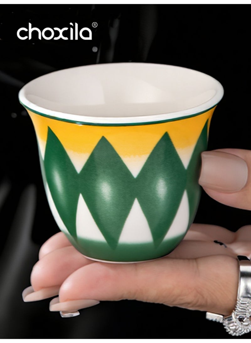 choxila 6pcs/set Finjān Cups, Traditional Pattern Porcelain Arabic Coffee Cawa Cup, 70ml Mini Ceramic Coffee Cups, Middle Eastern Style Geometric Pattern Coffee Mugs, Saudi Style Tea Cups, for Ramadan/Party/Wedding/Camping, Ramadan Gifts - Image 3